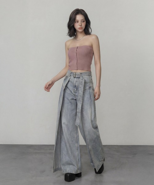 DURAS(デュラス)の「サイドカバーラップワイドデニムパンツ(デニムパンツ・レディース・インディゴブルー/ライトブルー・S-M/M-L)」の9枚目の写真