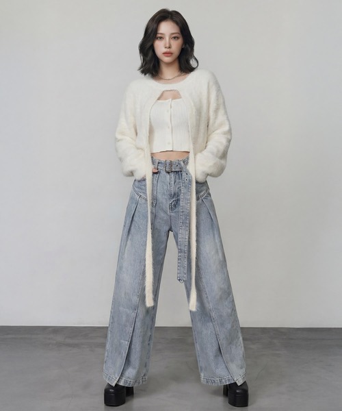 DURAS(デュラス)の「サイドカバーラップワイドデニムパンツ(デニムパンツ・レディース・インディゴブルー/ライトブルー・S-M/M-L)」の11枚目の写真