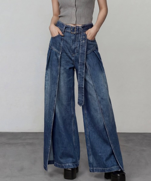 DURAS(デュラス)の「サイドカバーラップワイドデニムパンツ(デニムパンツ・レディース・インディゴブルー/ライトブルー・S-M/M-L)」の17枚目の写真