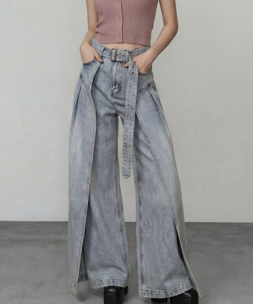 DURAS(デュラス)の「サイドカバーラップワイドデニムパンツ(デニムパンツ・レディース・インディゴブルー/ライトブルー・S-M/M-L)」の16枚目の写真