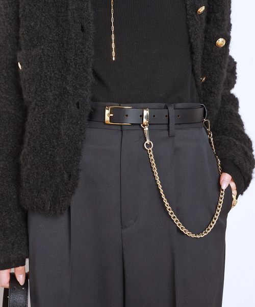 LEFIJE（レフィエ）の「【LEFIJE/レフィエ】別注2way chain leather belt（ベルト・レディース・ブラック/チョコ・85）」の2枚目の写真