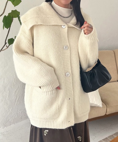 STYLEBLOCK(スタイルブロック)の「ボタンアップビッグカラーカーディガン(カーディガン/ボレロ・レディース・オートミール/アイボリー/グレー・FREE)」の2枚目の写真