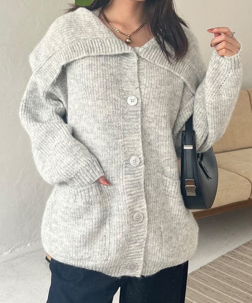 STYLEBLOCK(スタイルブロック)の「ボタンアップビッグカラーカーディガン(カーディガン/ボレロ・レディース・オートミール/アイボリー/グレー・FREE)」の4枚目の写真
