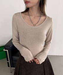 【裏起毛】 無地 ラウンドネック クロップド 長袖 Tシャツ