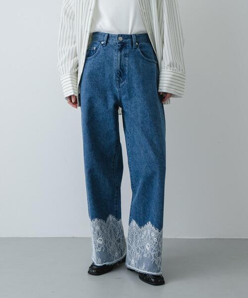 SENSE OF PLACE by URBAN RESEARCH(センスオブプレイスバイアーバンリサーチ)の「レースドッキングデニムパンツ(デニムパンツ・レディース・ライトインディゴブルー/グレー・SMALL/MEDIUM)」の3枚目の写真