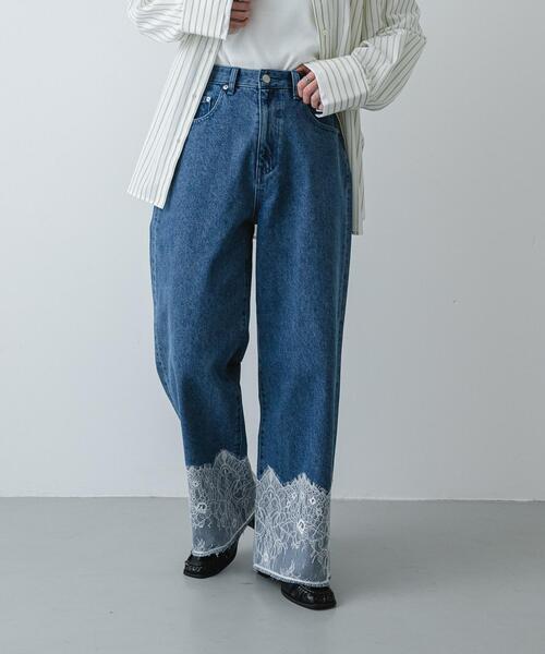 SENSE OF PLACE by URBAN RESEARCH(センスオブプレイスバイアーバンリサーチ)の「レースドッキングデニムパンツ(デニムパンツ・レディース・ライトインディゴブルー/グレー・SMALL/MEDIUM)」の4枚目の写真