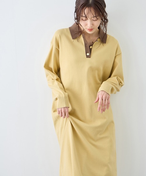 ROPE' PICNIC（ロペピクニック）の「配色スキッパーニットワンピース（ワンピース・レディース・ダークブラウン/イエロー系その他・FREE）」の2枚目の写真