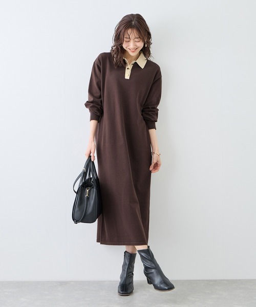 ROPE' PICNIC（ロペピクニック）の「配色スキッパーニットワンピース（ワンピース・レディース・ダークブラウン/イエロー系その他・FREE）」の20枚目の写真