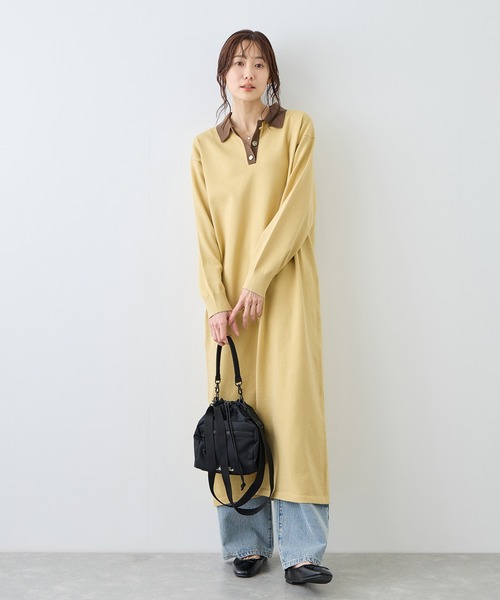 ROPE' PICNIC（ロペピクニック）の「配色スキッパーニットワンピース（ワンピース・レディース・ダークブラウン/イエロー系その他・FREE）」の3枚目の写真