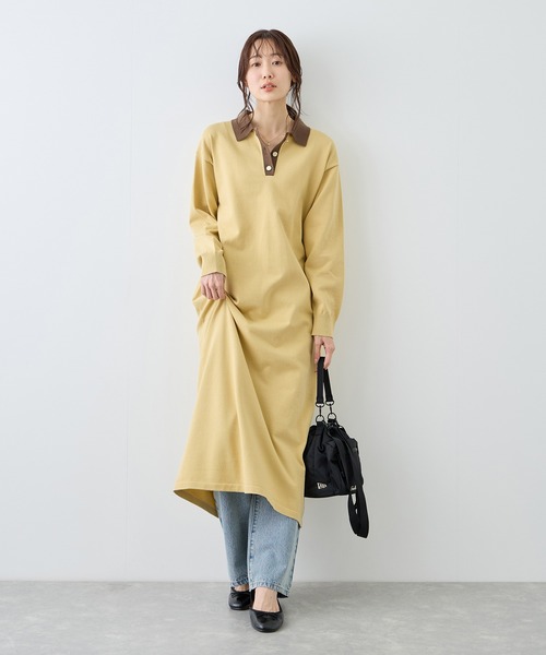 ROPE' PICNIC（ロペピクニック）の「配色スキッパーニットワンピース（ワンピース・レディース・ダークブラウン/イエロー系その他・FREE）」の4枚目の写真