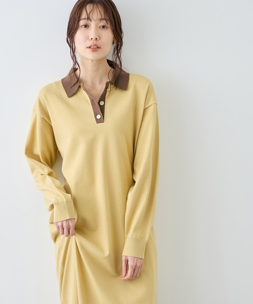 ROPE' PICNIC（ロペピクニック）の「配色スキッパーニットワンピース（ワンピース・レディース・ダークブラウン/イエロー系その他・FREE）」の5枚目の写真