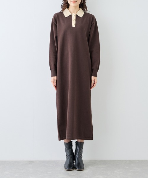 ROPE' PICNIC（ロペピクニック）の「配色スキッパーニットワンピース（ワンピース・レディース・ダークブラウン/イエロー系その他・FREE）」の8枚目の写真