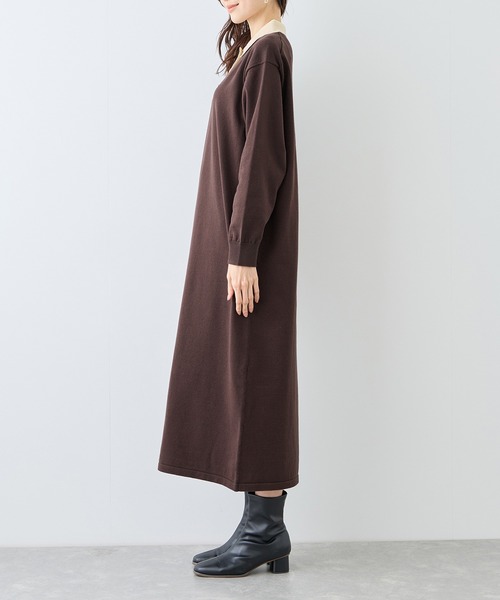 ROPE' PICNIC（ロペピクニック）の「配色スキッパーニットワンピース（ワンピース・レディース・ダークブラウン/イエロー系その他・FREE）」の9枚目の写真