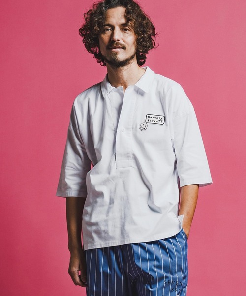 seventy seven(セブンティセブン)の「mhs2488-half sleeve skipper shirt スキッパーシャツ(7726S020)(シャツ/ブラウス・メンズ・ピンク/ホワイト/ブラック・XL/L/M/S)」の1枚目の写真