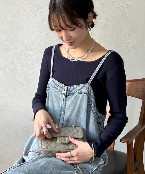 DouDou(ドゥドゥ)の「【REI企画カラーあり】スクエアニットロングスリーブプルオーバー(ニット/セーター・レディース・ブラック/グレイッシュベージュ/ベビーピンク/オフホワイト/ネイビー/ベージュ・FREE)」の5枚目の写真