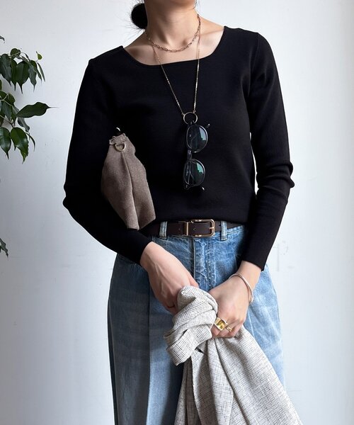 DouDou(ドゥドゥ)の「【REI企画カラーあり】スクエアニットロングスリーブプルオーバー(ニット/セーター・レディース・ブラック/グレイッシュベージュ/ベビーピンク/オフホワイト/ネイビー/ベージュ・FREE)」の21枚目の写真