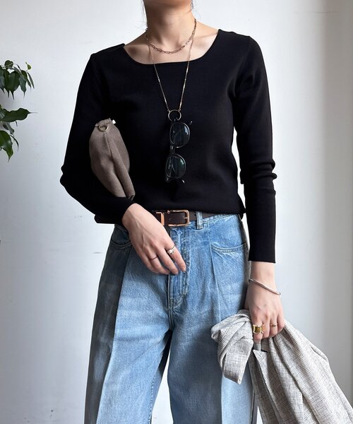 DouDou(ドゥドゥ)の「【REI企画カラーあり】スクエアニットロングスリーブプルオーバー(ニット/セーター・レディース・ブラック/グレイッシュベージュ/ベビーピンク/オフホワイト/ネイビー/ベージュ・FREE)」の22枚目の写真