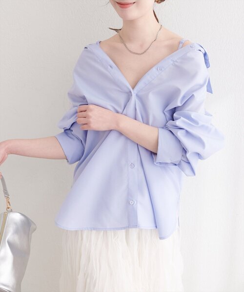 natural couture（ナチュラルクチュール）の「マルチウェイシャツ（シャツ/ブラウス・レディース・ピンク/オフホワイト/ベージュ/その他1/サックスブルー・FREE）」の4枚目の写真