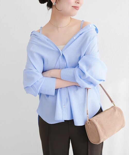 natural couture（ナチュラルクチュール）の「マルチウェイシャツ（シャツ/ブラウス・レディース・ピンク/オフホワイト/ベージュ/その他1/サックスブルー・FREE）」の7枚目の写真