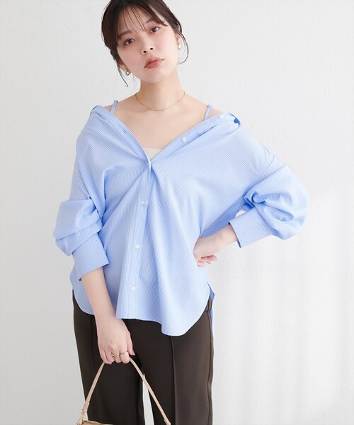 natural couture（ナチュラルクチュール）の「マルチウェイシャツ（シャツ/ブラウス・レディース・ピンク/オフホワイト/ベージュ/その他1/サックスブルー・FREE）」の6枚目の写真