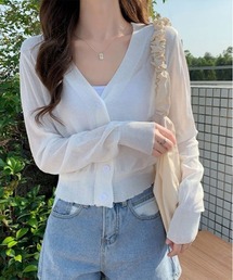 【夏の羽織りに】【着回し万能】シアー Vネック ショート サマーニット カーディガン