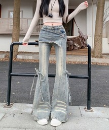 スカートレイヤード風 フレアデニムパンツ