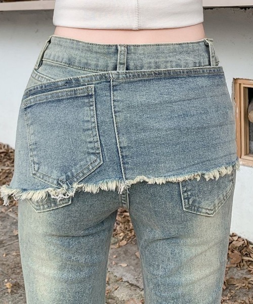 おしゃれスタ(オシャレスタ)の「スカートレイヤード風 フレアデニムパンツ(デニムパンツ・レディース・ブルー・L)」の11枚目の写真