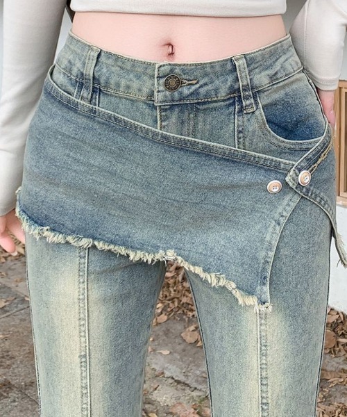 おしゃれスタ(オシャレスタ)の「スカートレイヤード風 フレアデニムパンツ(デニムパンツ・レディース・ブルー・L)」の12枚目の写真