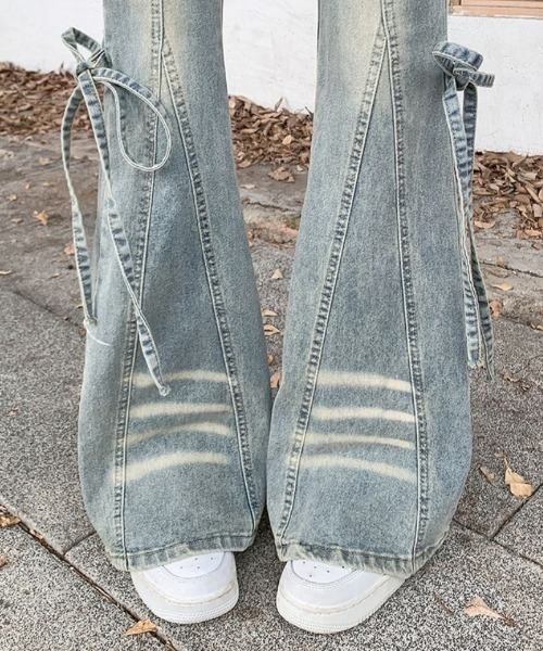 おしゃれスタ(オシャレスタ)の「スカートレイヤード風 フレアデニムパンツ(デニムパンツ・レディース・ブルー・L)」の13枚目の写真