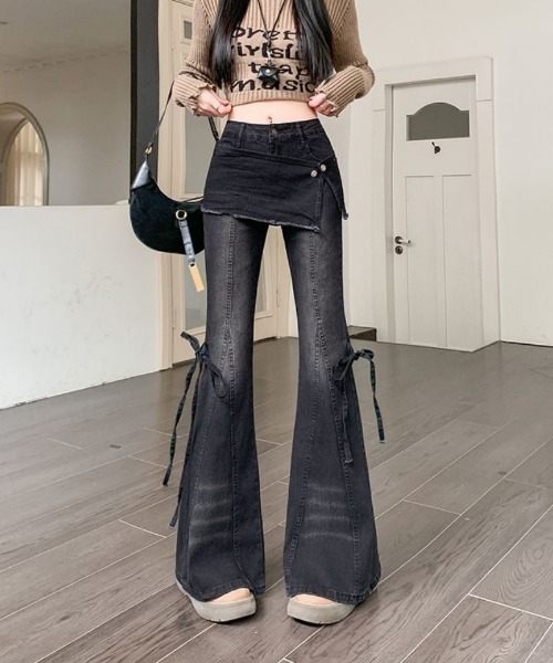 おしゃれスタ(オシャレスタ)の「スカートレイヤード風 フレアデニムパンツ(デニムパンツ・レディース・ブルー・L)」の14枚目の写真