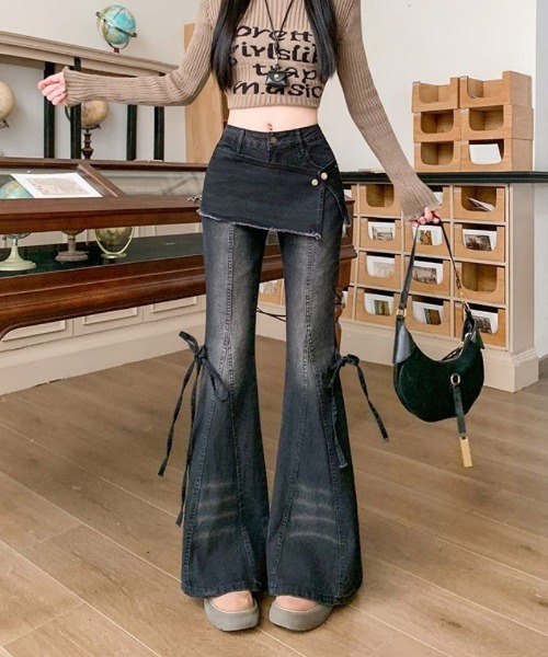 おしゃれスタ(オシャレスタ)の「スカートレイヤード風 フレアデニムパンツ(デニムパンツ・レディース・ブルー・L)」の17枚目の写真