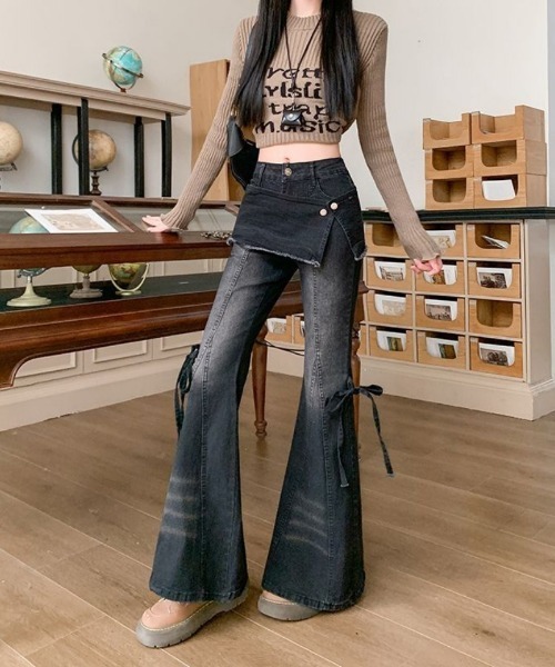 おしゃれスタ(オシャレスタ)の「スカートレイヤード風 フレアデニムパンツ(デニムパンツ・レディース・ブルー・L)」の19枚目の写真