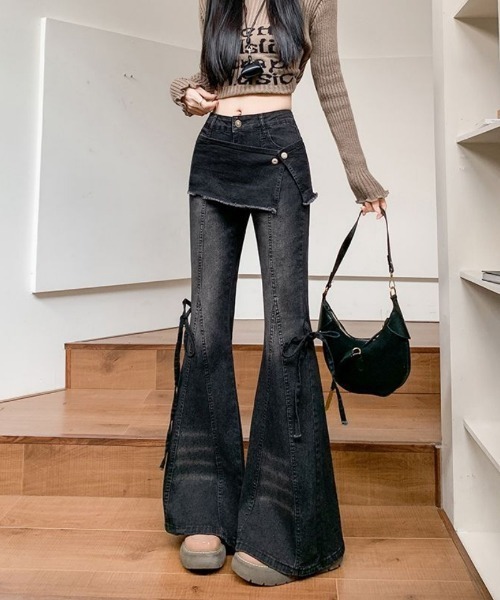 おしゃれスタ(オシャレスタ)の「スカートレイヤード風 フレアデニムパンツ(デニムパンツ・レディース・ブルー・L)」の21枚目の写真