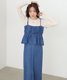 Bab（バブ）の「【選べるサイズ展開】デニムペプラムギャザーキャミワンピース（ワンピース）」