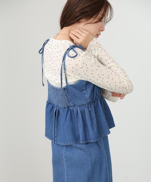 Bab(バブ)の「【選べるサイズ展開】デニムペプラムギャザーキャミワンピース(ワンピース・レディース・ライトブルー/ブルー・M/S)」の17枚目の写真