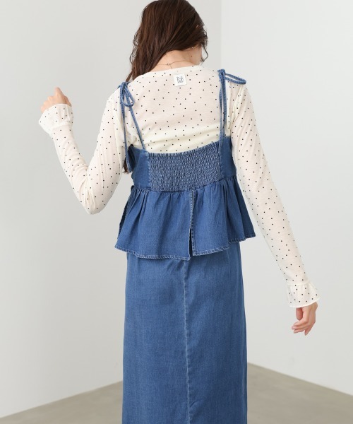 Bab(バブ)の「【選べるサイズ展開】デニムペプラムギャザーキャミワンピース(ワンピース・レディース・ライトブルー/ブルー・M/S)」の18枚目の写真