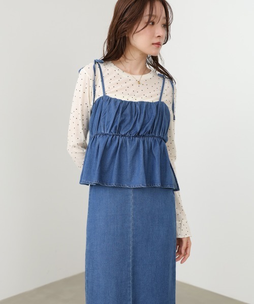 Bab(バブ)の「【選べるサイズ展開】デニムペプラムギャザーキャミワンピース(ワンピース・レディース・ライトブルー/ブルー・M/S)」の21枚目の写真