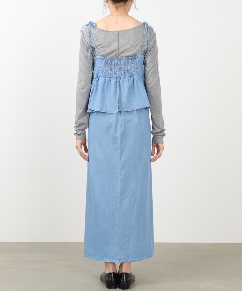 Bab(バブ)の「【選べるサイズ展開】デニムペプラムギャザーキャミワンピース(ワンピース・レディース・ライトブルー/ブルー・M/S)」の6枚目の写真