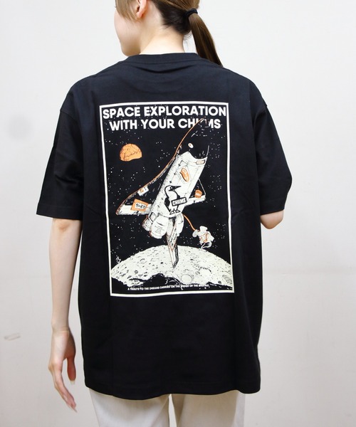 CHUMS（チャムス）の「CHUMS/チャムス　スペースブービースペースシップポケットTEE　Space Booby Spaceship Pocket TEE（Tシャツ/カットソー・メンズ・ブラック/ホワイト・L/M/S）」の2枚目の写真