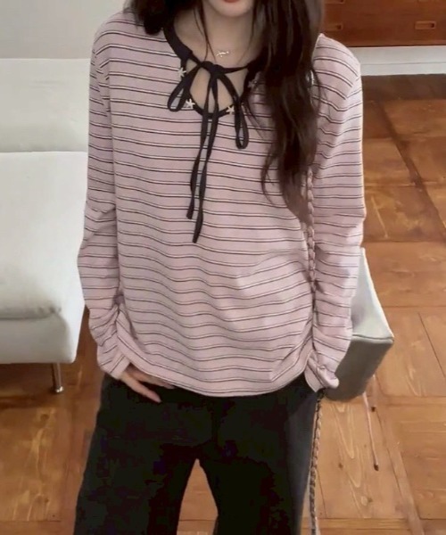 UP START(アップスタート)の「【LAMPOON】マルチボーダーカットソー(Tシャツ/カットソー・レディース・ピンク・MEDIUM/SMALL)」の1枚目の写真