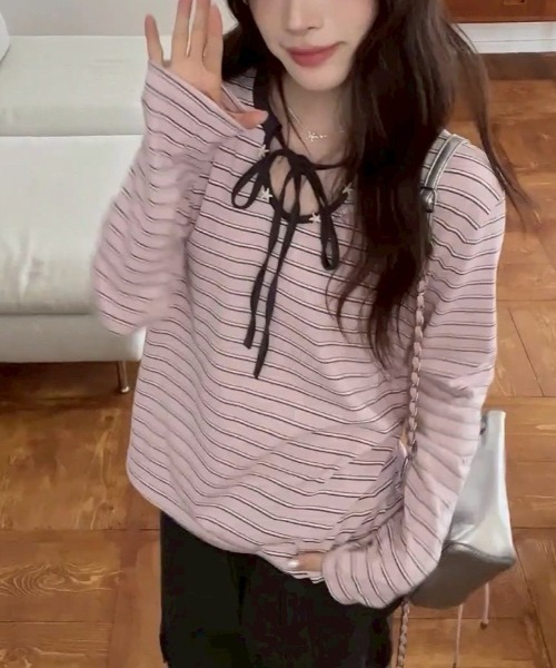 UP START(アップスタート)の「【LAMPOON】マルチボーダーカットソー(Tシャツ/カットソー・レディース・ピンク・MEDIUM/SMALL)」の2枚目の写真