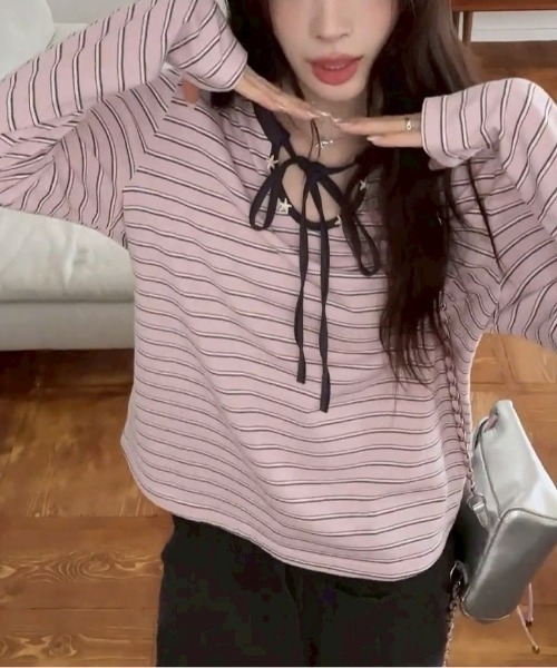 UP START(アップスタート)の「【LAMPOON】マルチボーダーカットソー(Tシャツ/カットソー・レディース・ピンク・MEDIUM/SMALL)」の8枚目の写真