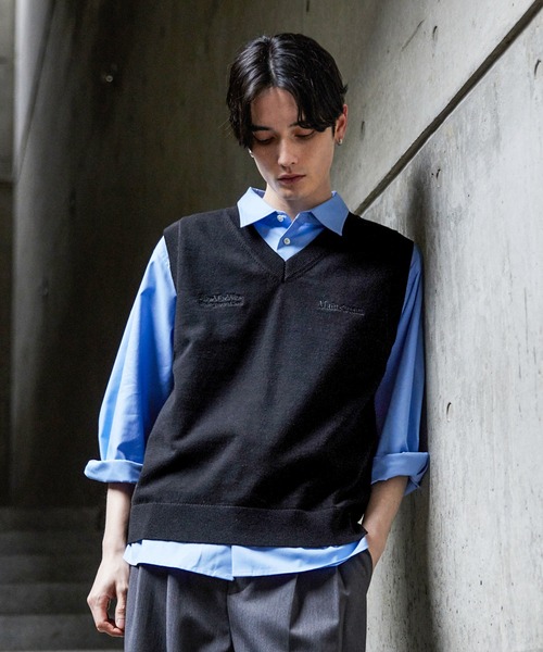 CLEL（クレイル）の「【CLEL】Basic Embroidered V-Neck Knit Vest / ベーシック 刺繍Vネックニットベスト（ベスト・メンズ・ブラック/ダークネイビー/グレー・S/XS/L/M）」の6枚目の写真