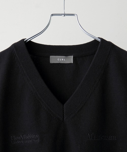 CLEL】Basic Embroidered V-Neck Knit Vest / ベーシック 刺繍Vネック 