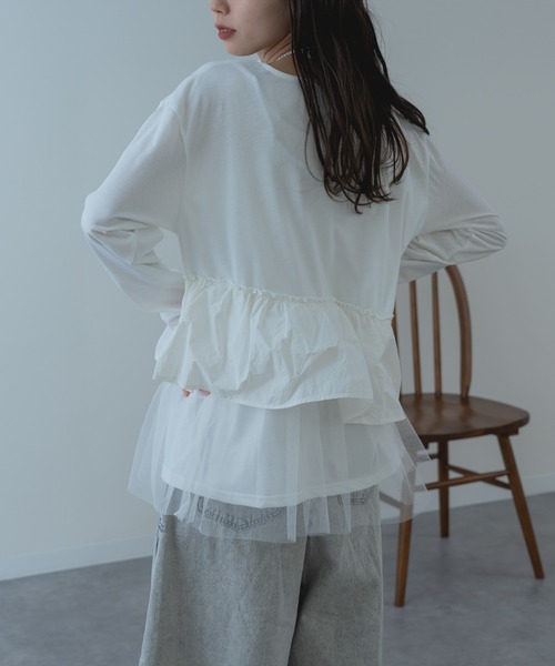 refinedworks（リファインドワークス）の「【refinedworks】チュール × 布帛重ね デザイン プルオーバー ！（Tシャツ/カットソー・レディース・ホワイト/グレー/チャコールグレー・FREE）」の8枚目の写真