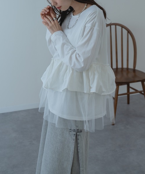 refinedworks（リファインドワークス）の「【refinedworks】チュール × 布帛重ね デザイン プルオーバー ！（Tシャツ/カットソー・レディース・ホワイト/グレー/チャコールグレー・FREE）」の22枚目の写真