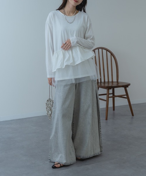 refinedworks（リファインドワークス）の「【refinedworks】チュール × 布帛重ね デザイン プルオーバー ！（Tシャツ/カットソー・レディース・ホワイト/グレー/チャコールグレー・FREE）」の5枚目の写真