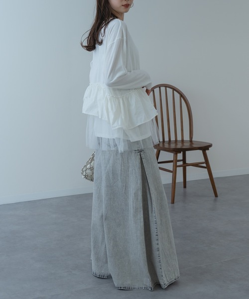 refinedworks（リファインドワークス）の「【refinedworks】チュール × 布帛重ね デザイン プルオーバー ！（Tシャツ/カットソー・レディース・ホワイト/グレー/チャコールグレー・FREE）」の7枚目の写真