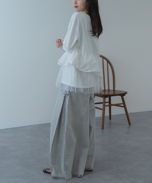 refinedworks（リファインドワークス）の「【refinedworks】チュール × 布帛重ね デザイン プルオーバー ！（Tシャツ/カットソー・レディース・ホワイト/グレー/チャコールグレー・FREE）」の9枚目の写真