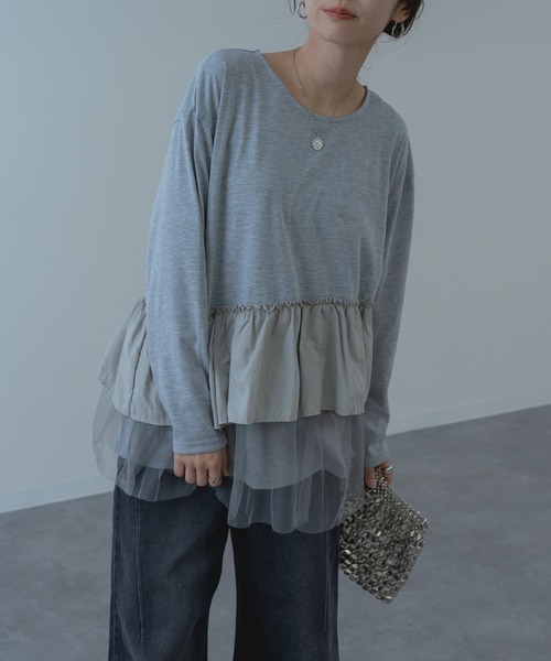 refinedworks（リファインドワークス）の「【refinedworks】チュール × 布帛重ね デザイン プルオーバー ！（Tシャツ/カットソー・レディース・ホワイト/グレー/チャコールグレー・FREE）」の10枚目の写真